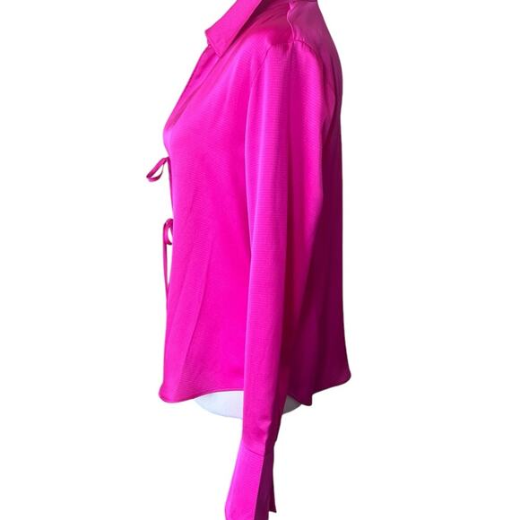 WILD FABLE HOT PINK WOMENS BLOUSE FRONT TIES LARGE CUFF SLEEVES - Picture 3 of 14